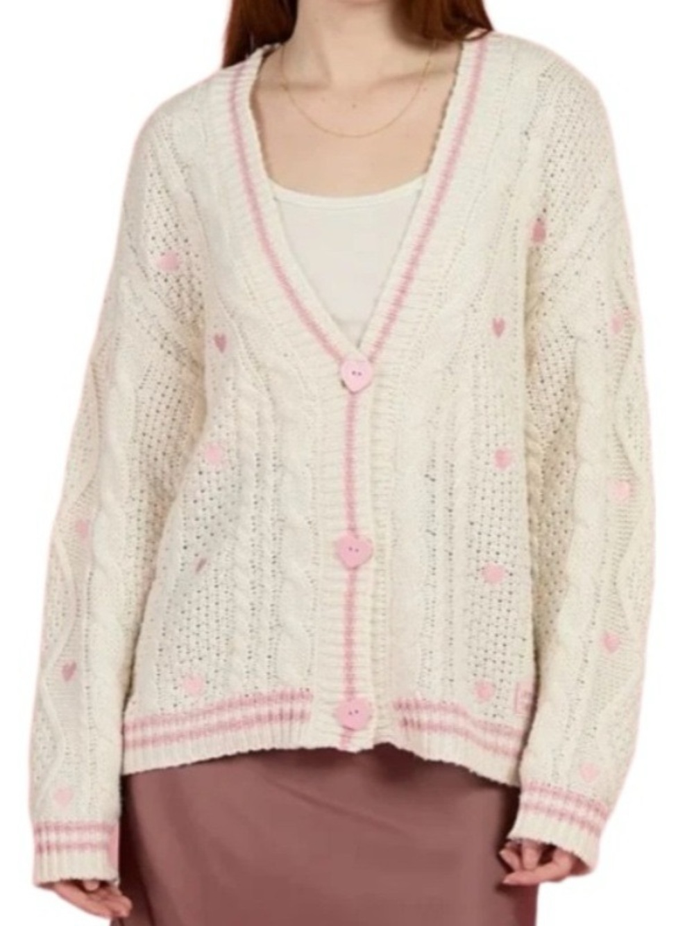 Taylor Swift LOVER Cream Cardigan Sweater with Pink Trim